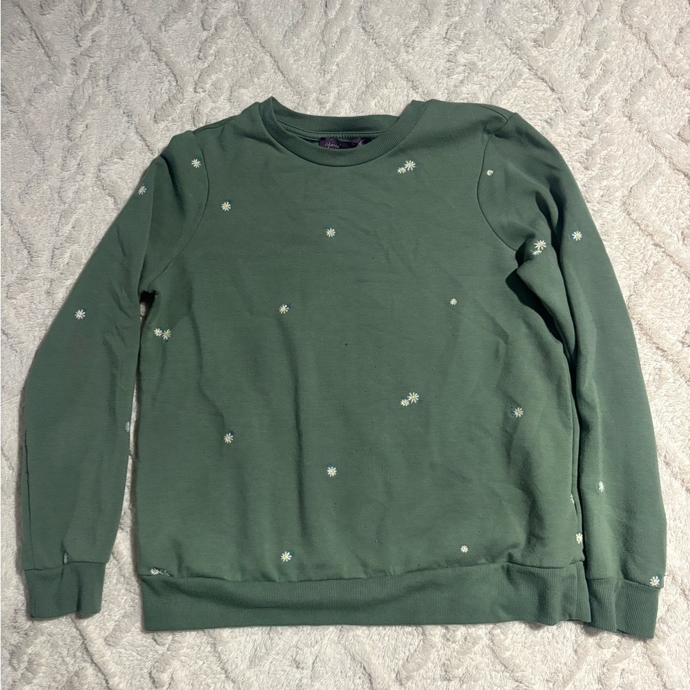 Flower green sweater medium